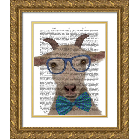 Nerdy Goat Book Print Gold Ornate Wood Framed Art Print with Double Matting by Fab Funky