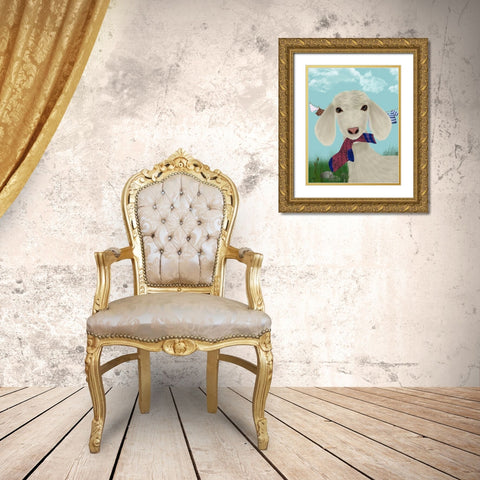 Goat Sock Lunch Gold Ornate Wood Framed Art Print with Double Matting by Fab Funky