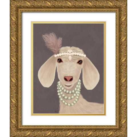 Posh White Goat Gold Ornate Wood Framed Art Print with Double Matting by Fab Funky
