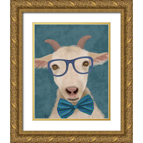 Nerdy Goat Gold Ornate Wood Framed Art Print with Double Matting by Fab Funky