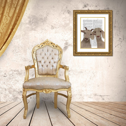 Goat Duo, Looking at You Book Print Gold Ornate Wood Framed Art Print with Double Matting by Fab Funky