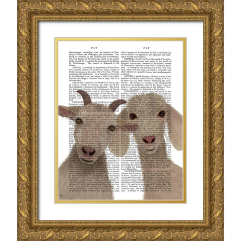 Goat Duo, Looking at You Book Print Gold Ornate Wood Framed Art Print with Double Matting by Fab Funky
