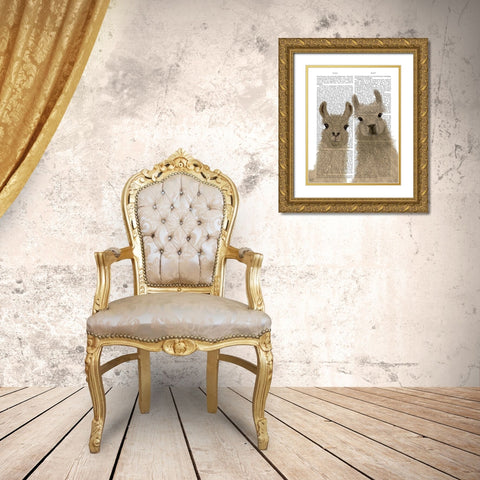 Llama Duo, Looking at You Book Print Gold Ornate Wood Framed Art Print with Double Matting by Fab Funky