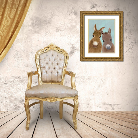 Donkey Duo, Looking at You Gold Ornate Wood Framed Art Print with Double Matting by Fab Funky