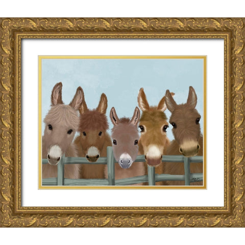 Donkey Herd at Fence Gold Ornate Wood Framed Art Print with Double Matting by Fab Funky