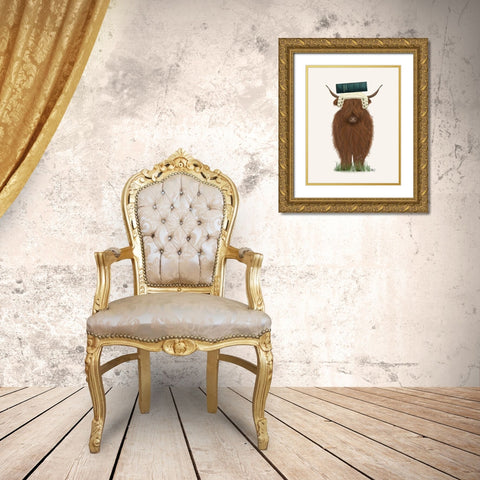 Highland Cow Lawyer Gold Ornate Wood Framed Art Print with Double Matting by Fab Funky