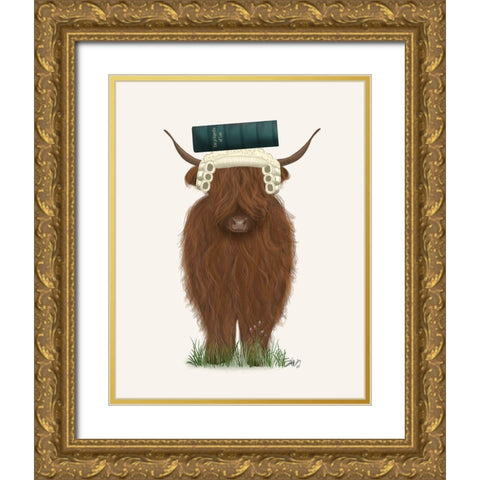 Highland Cow Lawyer Gold Ornate Wood Framed Art Print with Double Matting by Fab Funky