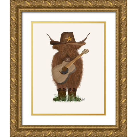 Cow Cowboy Gold Ornate Wood Framed Art Print with Double Matting by Fab Funky