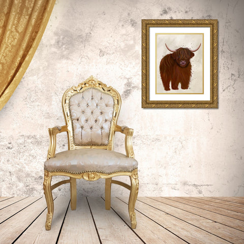 Highland Cow 5, Full Gold Ornate Wood Framed Art Print with Double Matting by Fab Funky