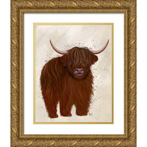 Highland Cow 5, Full Gold Ornate Wood Framed Art Print with Double Matting by Fab Funky