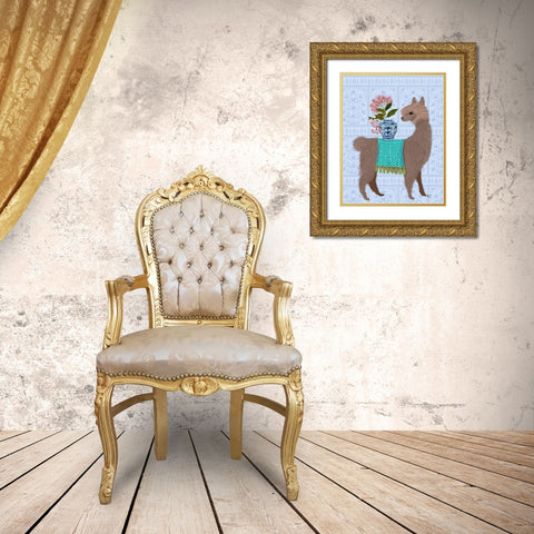 Llama Chinoiserie 1 Gold Ornate Wood Framed Art Print with Double Matting by Fab Funky