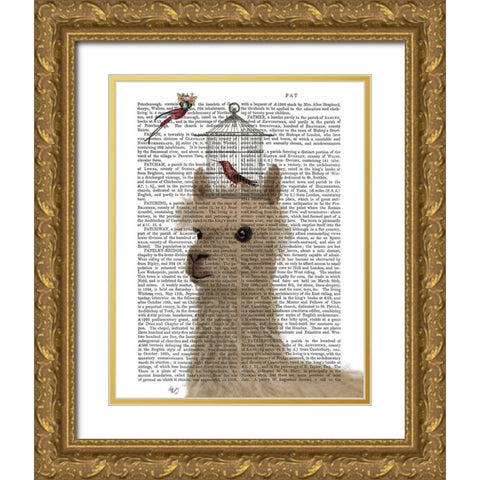 Llama and Birdcage Book Print Gold Ornate Wood Framed Art Print with Double Matting by Fab Funky