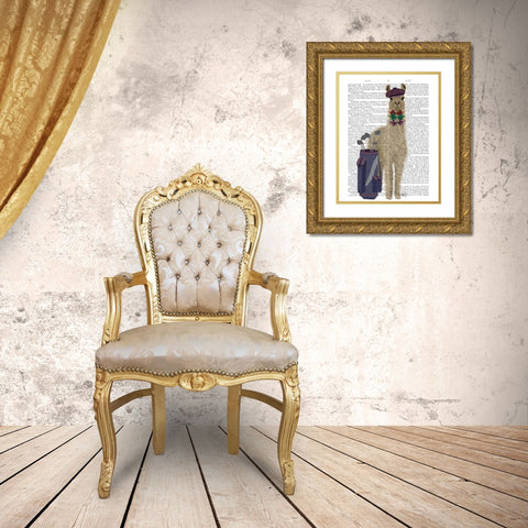 Llama Golfing Book Print Gold Ornate Wood Framed Art Print with Double Matting by Fab Funky