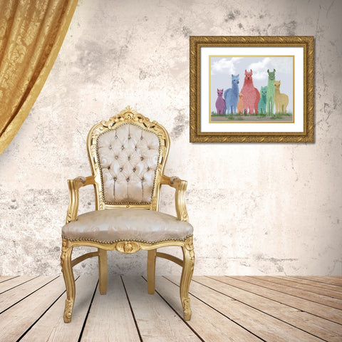 Llama Pastel Family Gold Ornate Wood Framed Art Print with Double Matting by Fab Funky