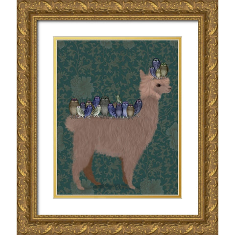 Llama Owls, Full Gold Ornate Wood Framed Art Print with Double Matting by Fab Funky