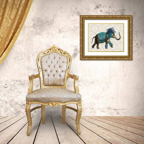 Niraj Elephant, Blue Gold Ornate Wood Framed Art Print with Double Matting by Fab Funky