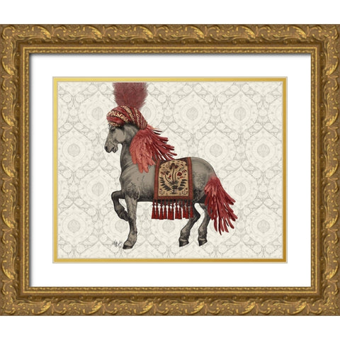Niraj Horse, Red Gold Ornate Wood Framed Art Print with Double Matting by Fab Funky