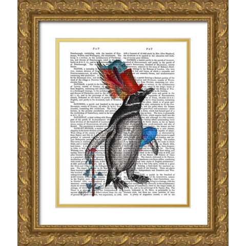 Penguin and Fish Hat Book Print Gold Ornate Wood Framed Art Print with Double Matting by Fab Funky