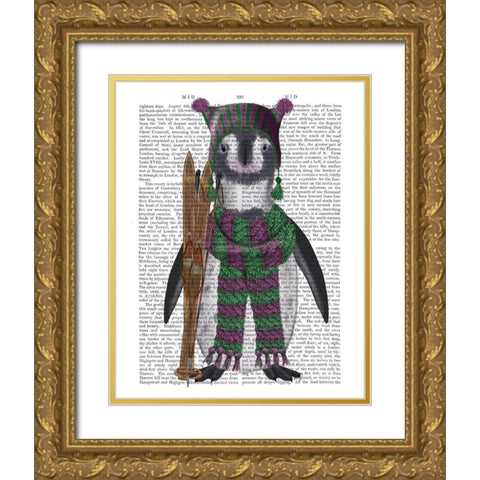 Penguin Skis Book Print Gold Ornate Wood Framed Art Print with Double Matting by Fab Funky