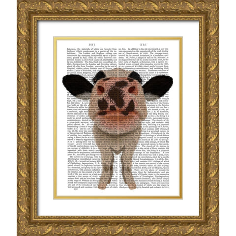 Nosey Cow 1 Book Print Gold Ornate Wood Framed Art Print with Double Matting by Fab Funky