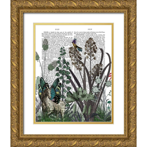 Wildflower Bloom, Horse Book Print Gold Ornate Wood Framed Art Print with Double Matting by Fab Funky