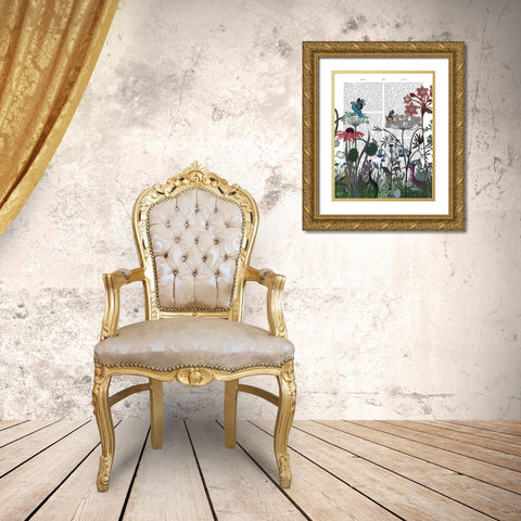 Wildflower Bloom, Rabbit Book Print Gold Ornate Wood Framed Art Print with Double Matting by Fab Funky