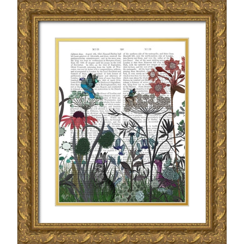 Wildflower Bloom, Rabbit Book Print Gold Ornate Wood Framed Art Print with Double Matting by Fab Funky