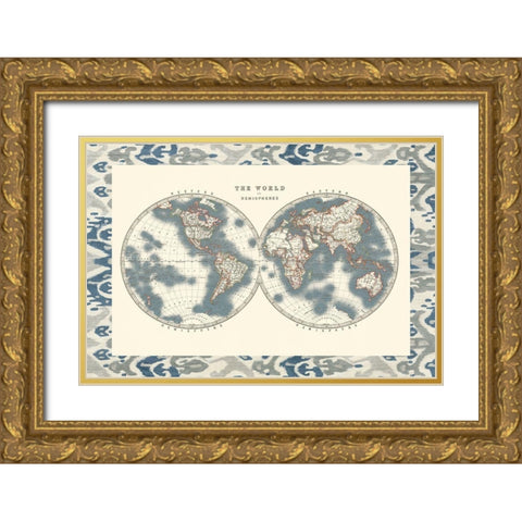 Bordered World Hemispheres Gold Ornate Wood Framed Art Print with Double Matting by Johnston