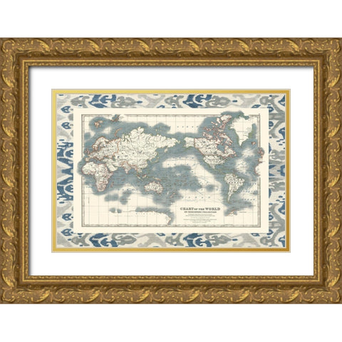 Bordered Chart of the World Gold Ornate Wood Framed Art Print with Double Matting by Johnston
