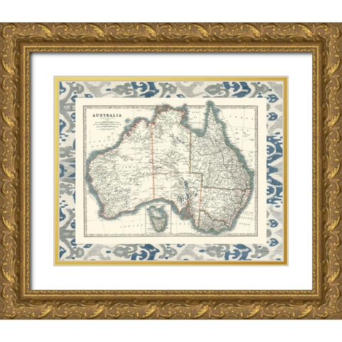 Bordered Map of Australia Gold Ornate Wood Framed Art Print with Double Matting by Johnston
