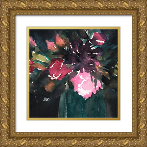Bouquet Noir II Gold Ornate Wood Framed Art Print with Double Matting by Warren, Annie