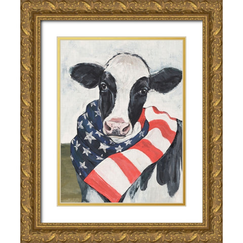 American Cow I Gold Ornate Wood Framed Art Print with Double Matting by Warren, Annie