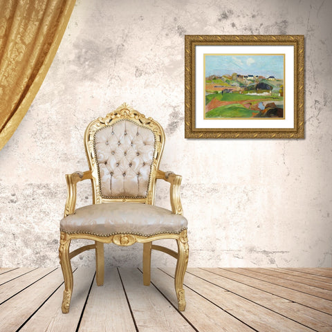Landscape at Le Pouldu Gold Ornate Wood Framed Art Print with Double Matting by Gauguin, Paul