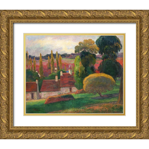 A Farm in Brittany Gold Ornate Wood Framed Art Print with Double Matting by Gauguin, Paul