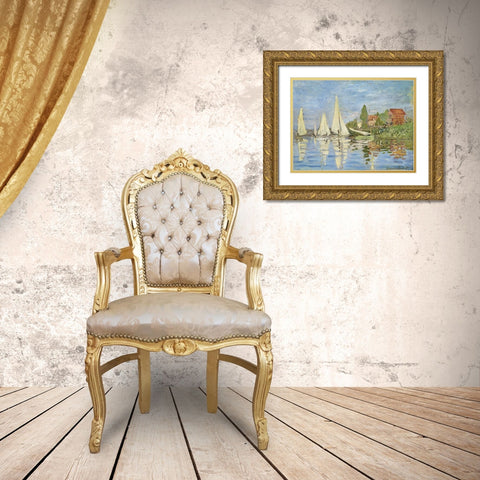 Regattas at Argenteuil Gold Ornate Wood Framed Art Print with Double Matting by Monet, Claude