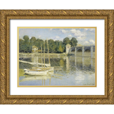 The Argenteuil Bridge Gold Ornate Wood Framed Art Print with Double Matting by Monet, Claude