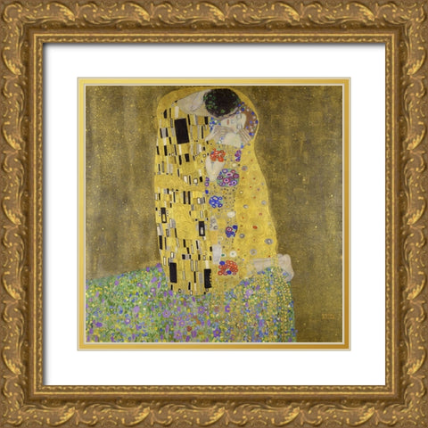 The Kiss Gold Ornate Wood Framed Art Print with Double Matting by Klimt, Gustav