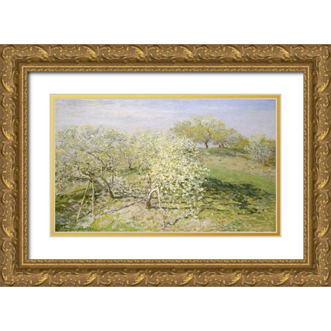 Fruit Trees in Bloom Gold Ornate Wood Framed Art Print with Double Matting by Monet, Claude
