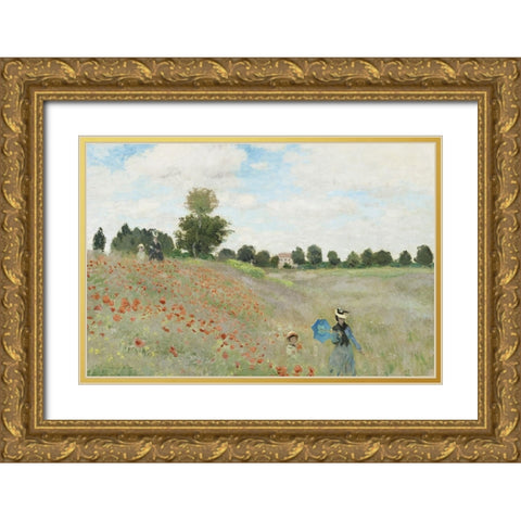 The Poppy Field near Argenteuil Gold Ornate Wood Framed Art Print with Double Matting by Monet, Claude