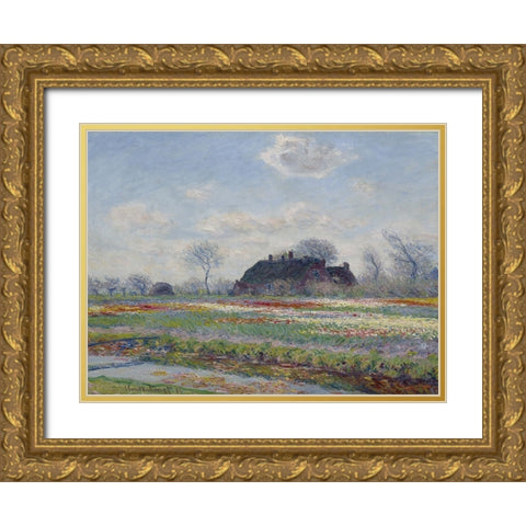 Tulip Fields at Sassenheim Gold Ornate Wood Framed Art Print with Double Matting by Monet, Claude