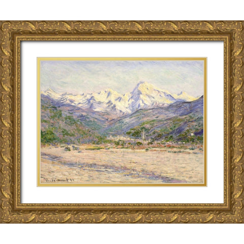 The Valley of the Nervia Gold Ornate Wood Framed Art Print with Double Matting by Monet, Claude