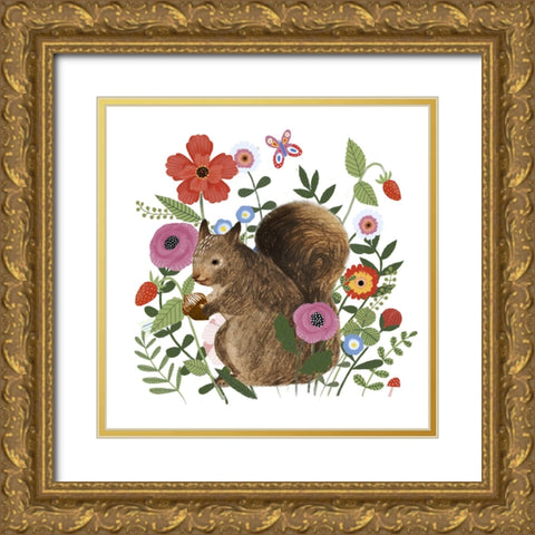 Spring Floral Critters IV Gold Ornate Wood Framed Art Print with Double Matting by Barnes, Victoria