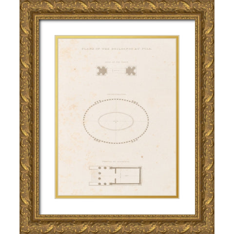 Antiquities of Pola, Ancient Blueprints I Gold Ornate Wood Framed Art Print with Double Matting by Unknown