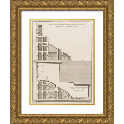 Antiquities of Pola, Ancient Blueprints VI Gold Ornate Wood Framed Art Print with Double Matting by Unknown