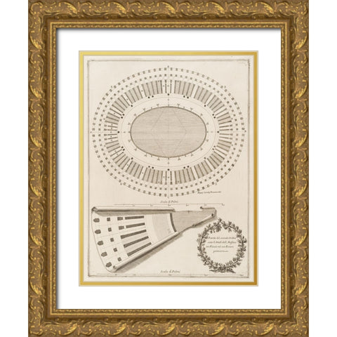 Antiquities of Pola, Ancient Blueprints VII Gold Ornate Wood Framed Art Print with Double Matting by Unknown