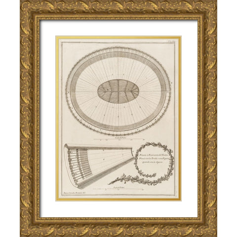 Antiquities of Pola, Ancient Blueprints VIII Gold Ornate Wood Framed Art Print with Double Matting by Unknown