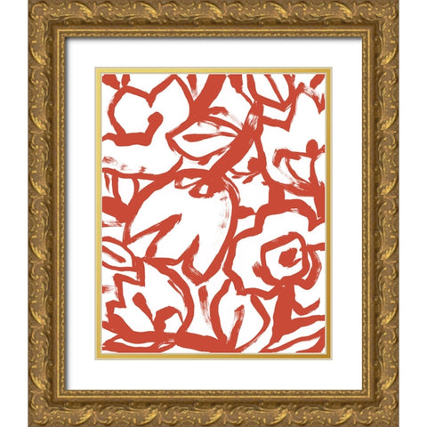 Red Brush Floral I Gold Ornate Wood Framed Art Print with Double Matting by Vess, June Erica