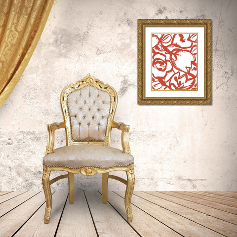 Red Brush Floral II Gold Ornate Wood Framed Art Print with Double Matting by Vess, June Erica