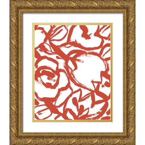 Red Brush Floral II Gold Ornate Wood Framed Art Print with Double Matting by Vess, June Erica