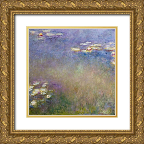 Monet Water Lilies I Gold Ornate Wood Framed Art Print with Double Matting by Monet, Claude
